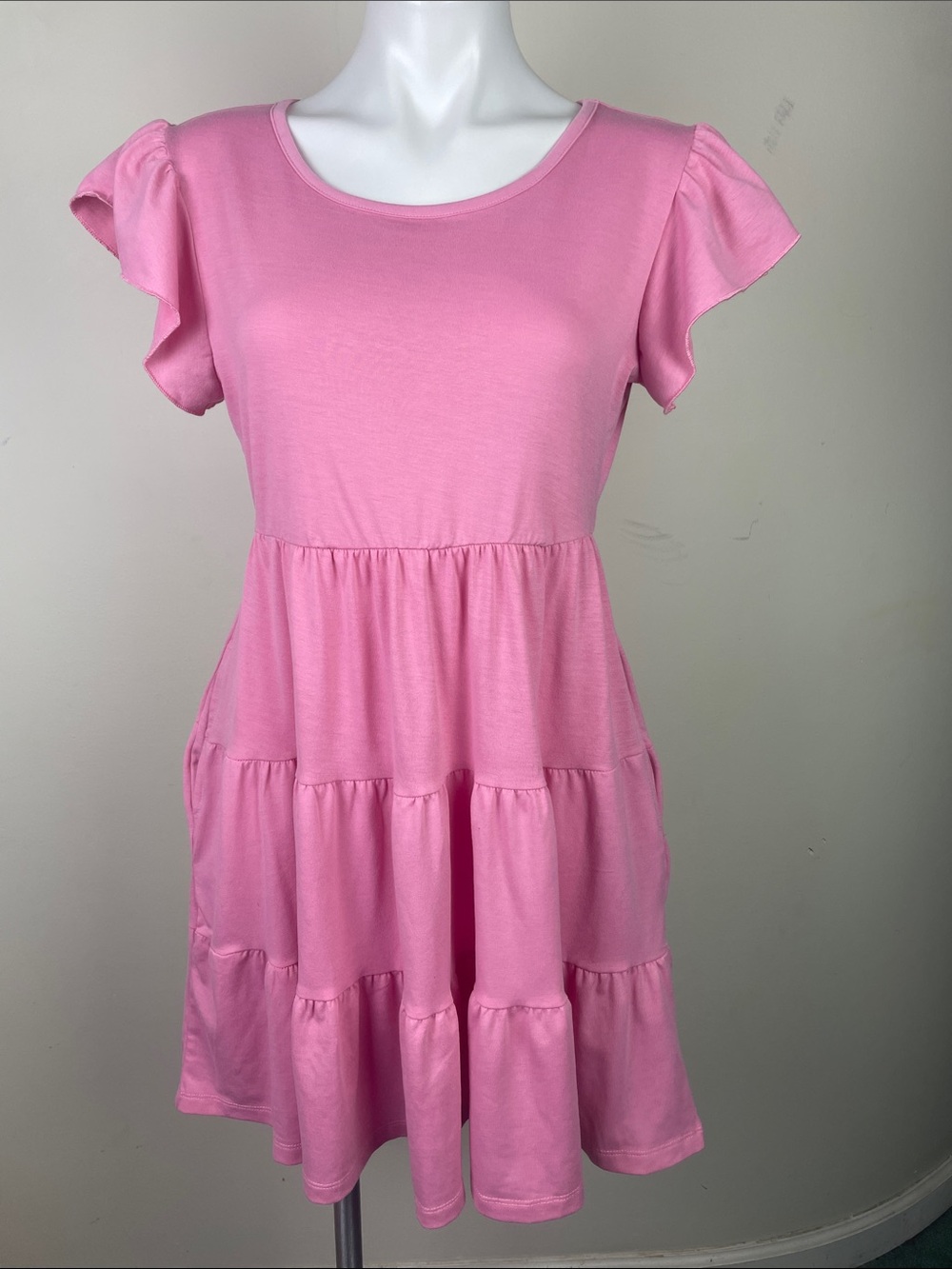 Baby Doll Tiered Dress Ruffle Sleeve Pink
